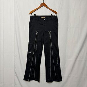 Vintage Y2K Clash Black Mid Rise Cargo Silver Zipper Hardware Flare Leg Pants